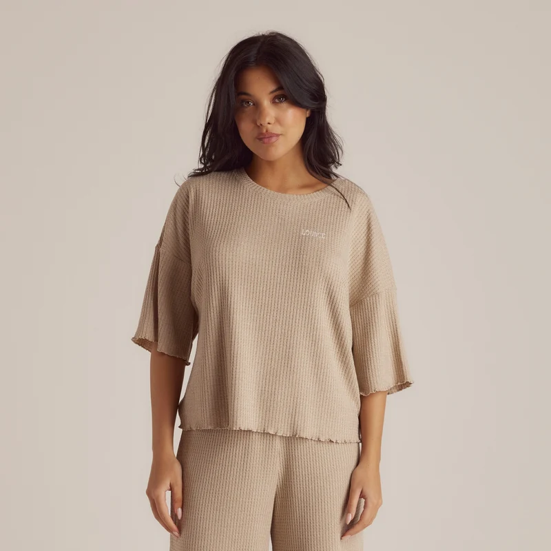 Soft Waffle Pyjama Top - Mink