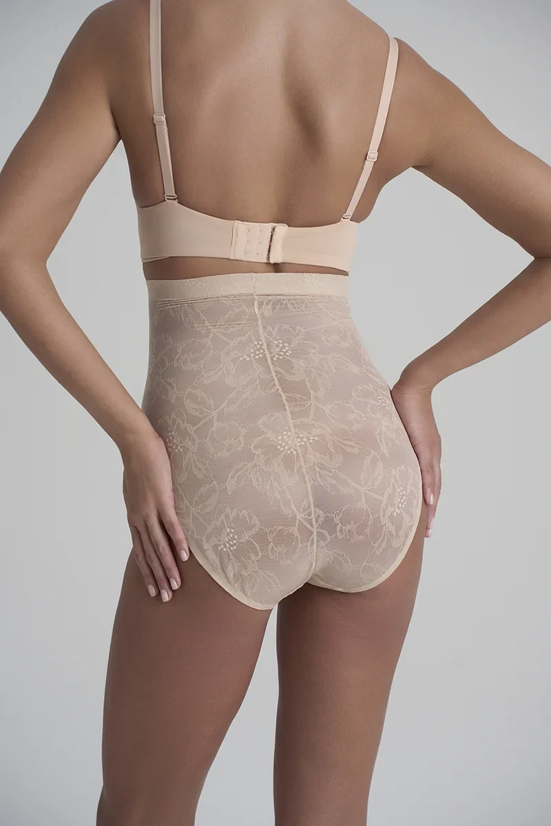 ByeBra – Shapewear mit Spitze, hochtaillierter, formender Slip mit Spitze, Beige