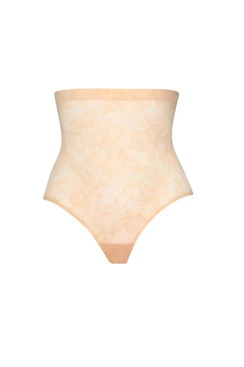 ByeBra – Shapewear mit Spitze, hochtaillierter, formender Slip mit Spitze, Beige