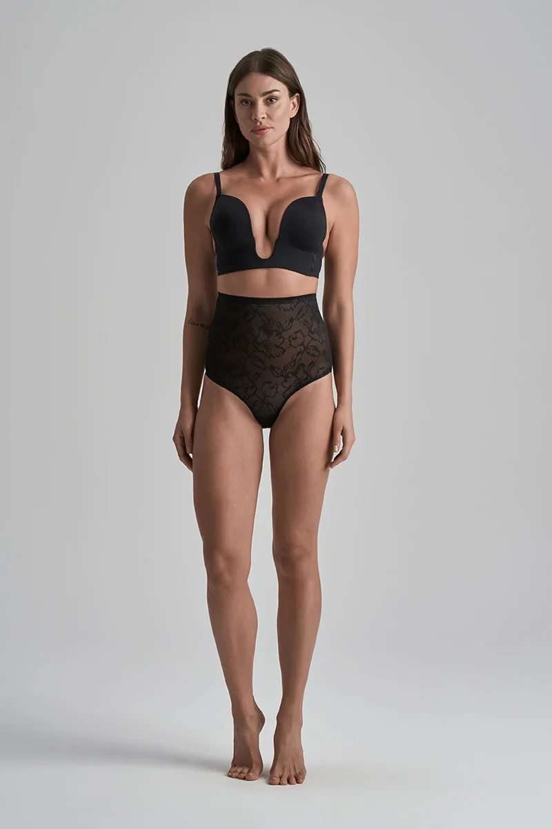 ByeBra – Shapewear mit Spitze, hochtaillierter Shapewear-Slip mit Spitze, Schwarz