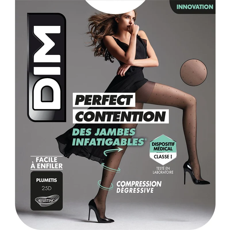 Schwarze transparente Strumpfhose 25D leicht stützend mit Pünktchen - Perfect Contention
