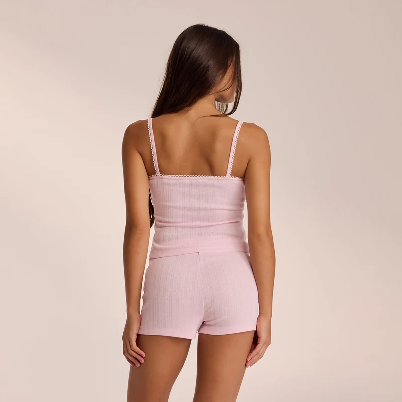 Pointelle Strappy Pyjama Top - Pink