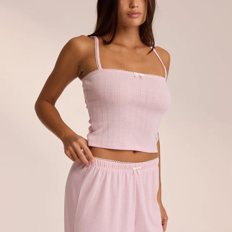 Pointelle Strappy Pyjama Top - Pink