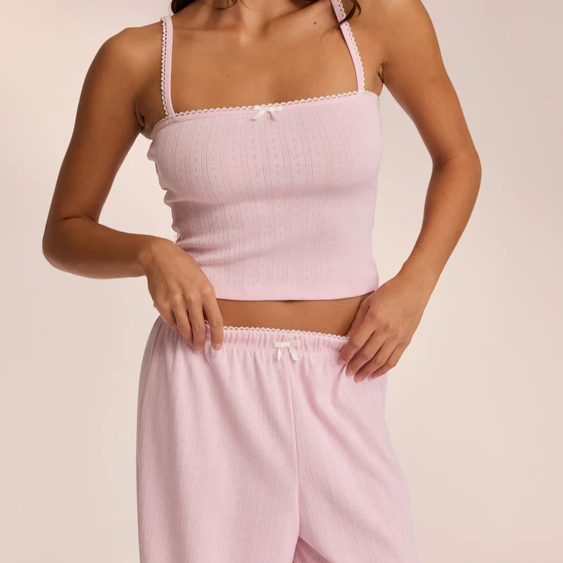 Pointelle Strappy Pyjama Top - Pink