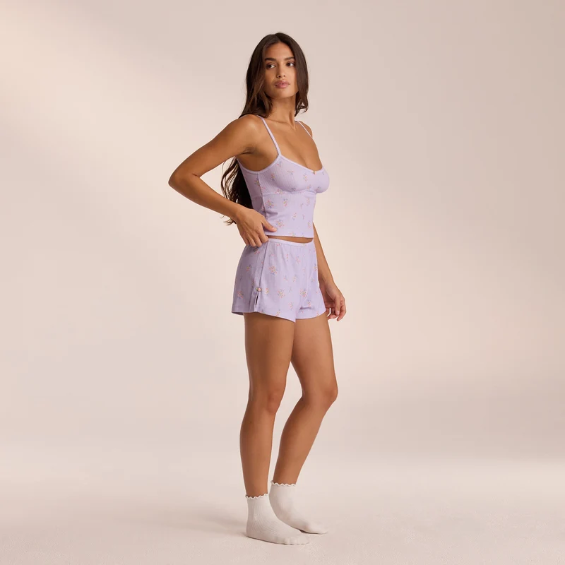 Pointelle Pyjama Shorts - Lilac Floral