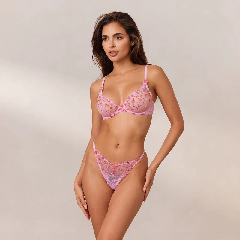 Gardenia Plunge Balcony Bra - Pink