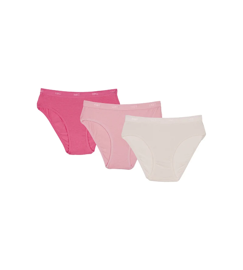 3er-Pack Mädchenslips mit Logobund rosa/pink/perlmutt - Pockets