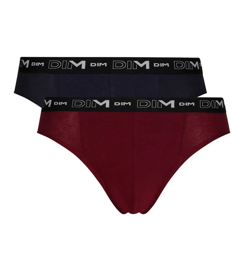 2er-Pack Herren-Slips Blau/Rot mit Kontrastgürtel aus Stretch-Baumwolle