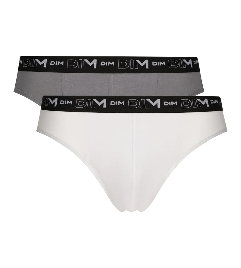 2er-Pack Herren-Slips Weiß/Grau mit Kontrastgürtel aus Stretch-Baumwolle