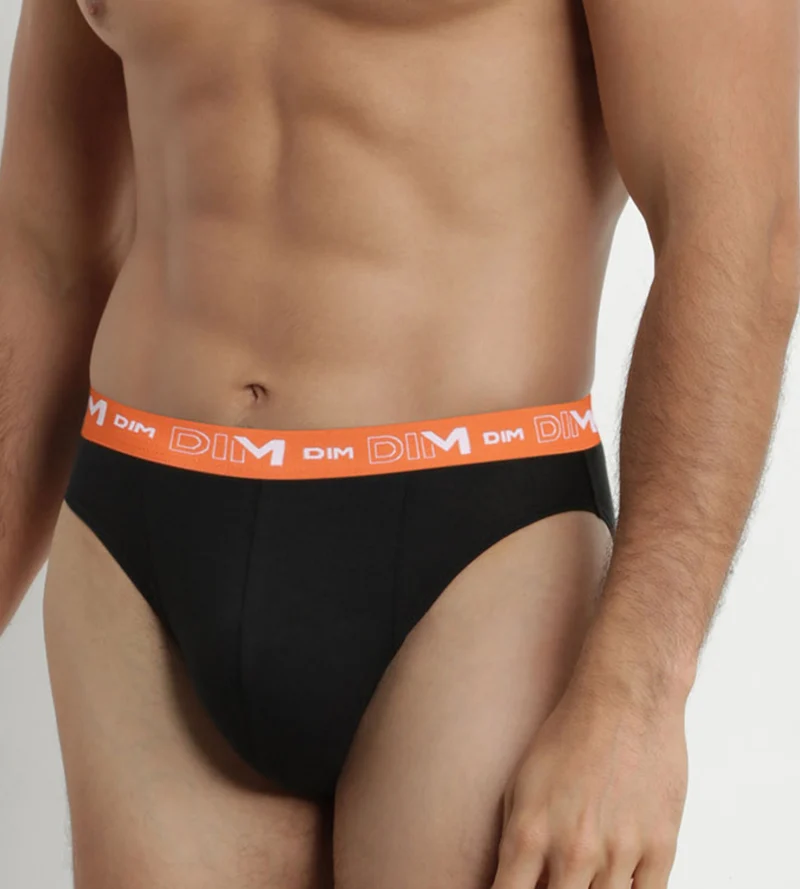 3er-Pack Herren-Slips Schwarz mit Gürtel Orange/Grün aus Stretch-Baumwolle