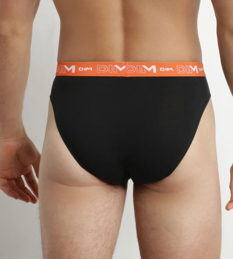3er-Pack Herren-Slips Schwarz mit Gürtel Orange/Grün aus Stretch-Baumwolle