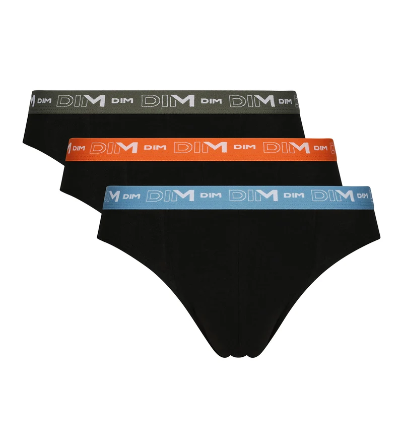 3er-Pack Herren-Slips Schwarz mit Gürtel Orange/Grün aus Stretch-Baumwolle