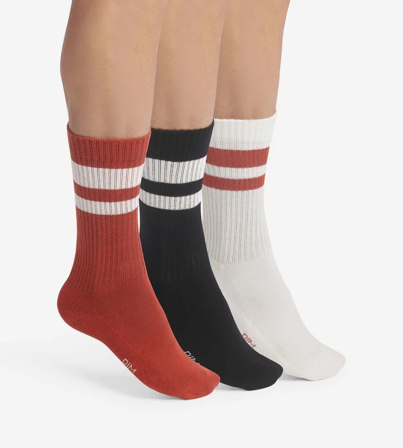 3er-Pack Herrensocken aus Baumwolle rot/weiß/schwarz - EcoDIM Sport