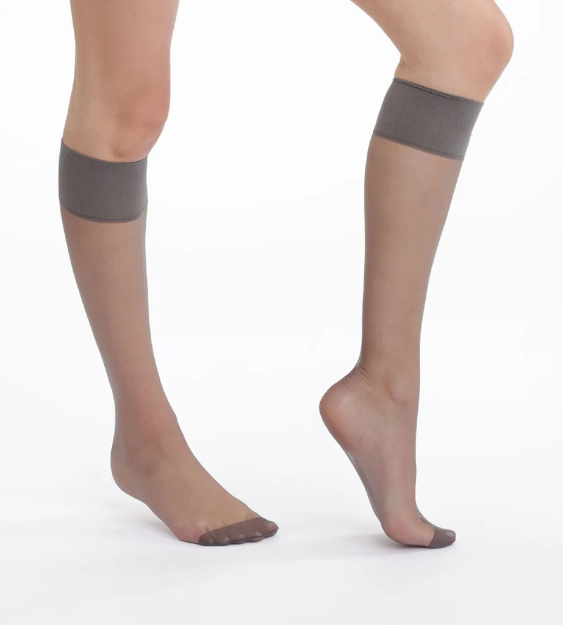 2er-Pack pfefferfarbene transparente Kniestrümpfe 15D - Mes Essentiels
