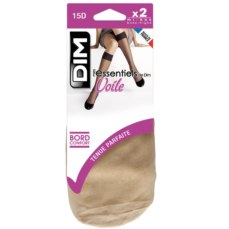 2er-Pack caprifarbene transparente Kniestrümpfe 15D - Mes Essentiels