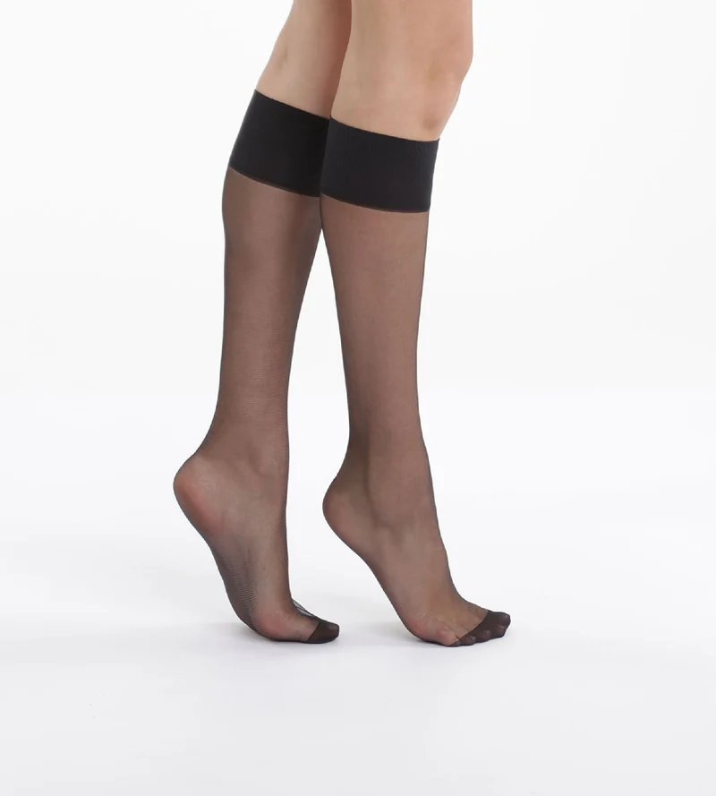 2er-Pack schwarze transparente Kniestrümpfe 15D - Mes Essentiels