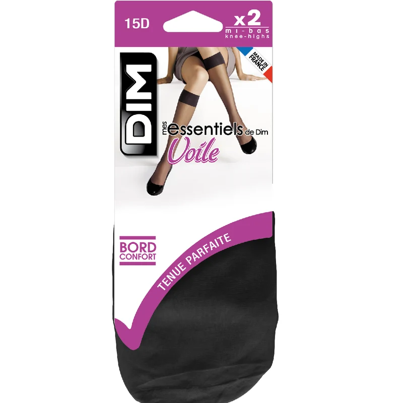 2er-Pack schwarze transparente Kniestrümpfe 15D - Mes Essentiels