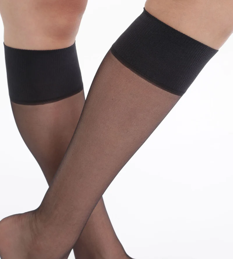 2er-Pack schwarze transparente Kniestrümpfe 15D - Mes Essentiels