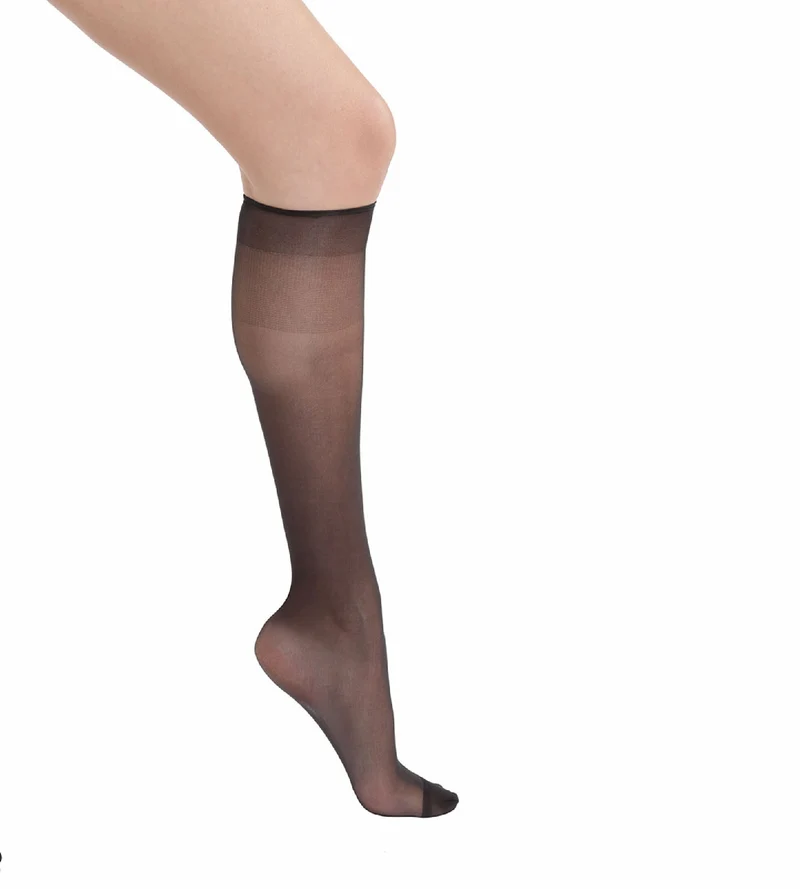 2er-Pack schwarze transparente Kniestrümpfe mit glänzendem Finish 15D - Sublim Voile Brillant
