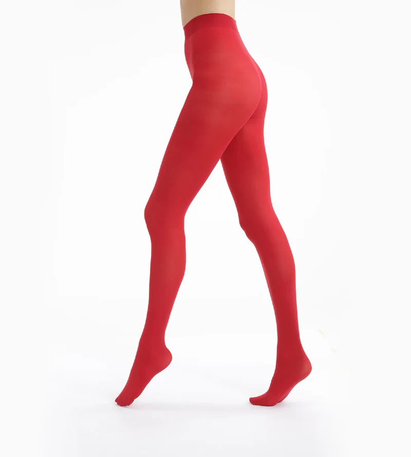 Rote blickdichte Veloursstrumpfhose 50D - DIM Style