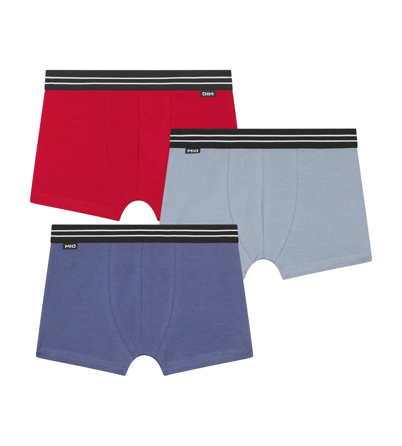 3er-Pack rote/blaue Boxershorts für Jungen aus Baumwolle mit Stretch – EcoDIM