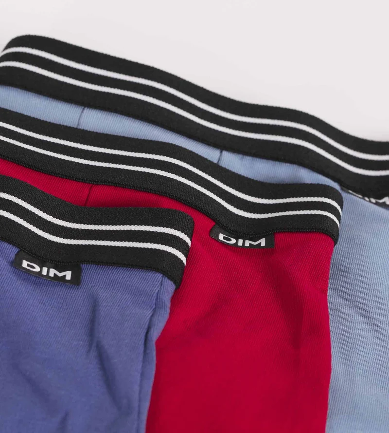 3er-Pack rote/blaue Boxershorts für Jungen aus Baumwolle mit Stretch – EcoDIM