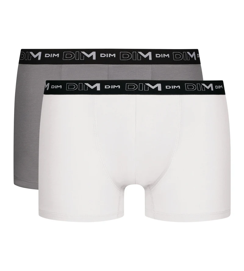 2er-Pack Herren-Boxershorts Weiß/Grau mit Kontrastgürtel aus Stretch-Baumwolle