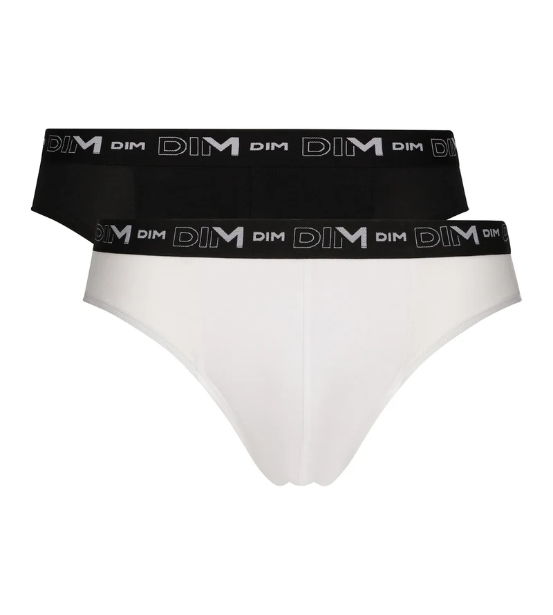 2er-Pack Herren-Slips Schwarz/Weiß mit Kontrastgürtel aus Stretch-Baumwolle
