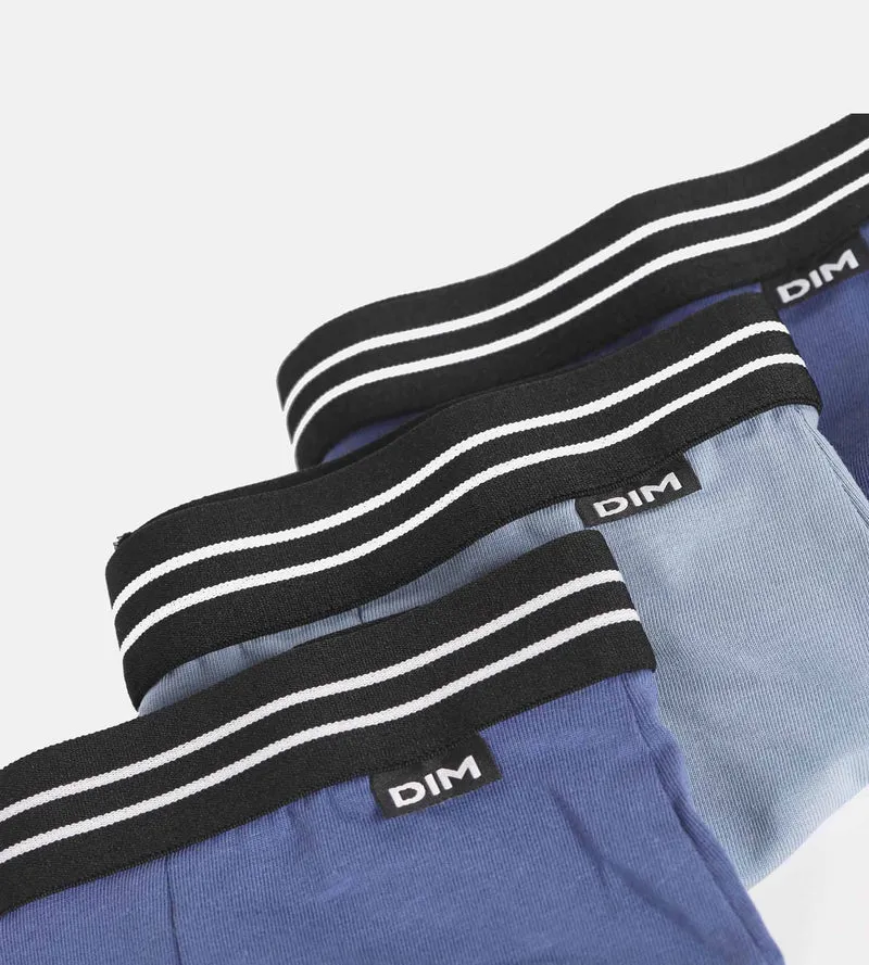 3er-Pack blaue/beige/rosa Boxershorts aus Stretch-Baumwolle – Les Pockets EcoDIM