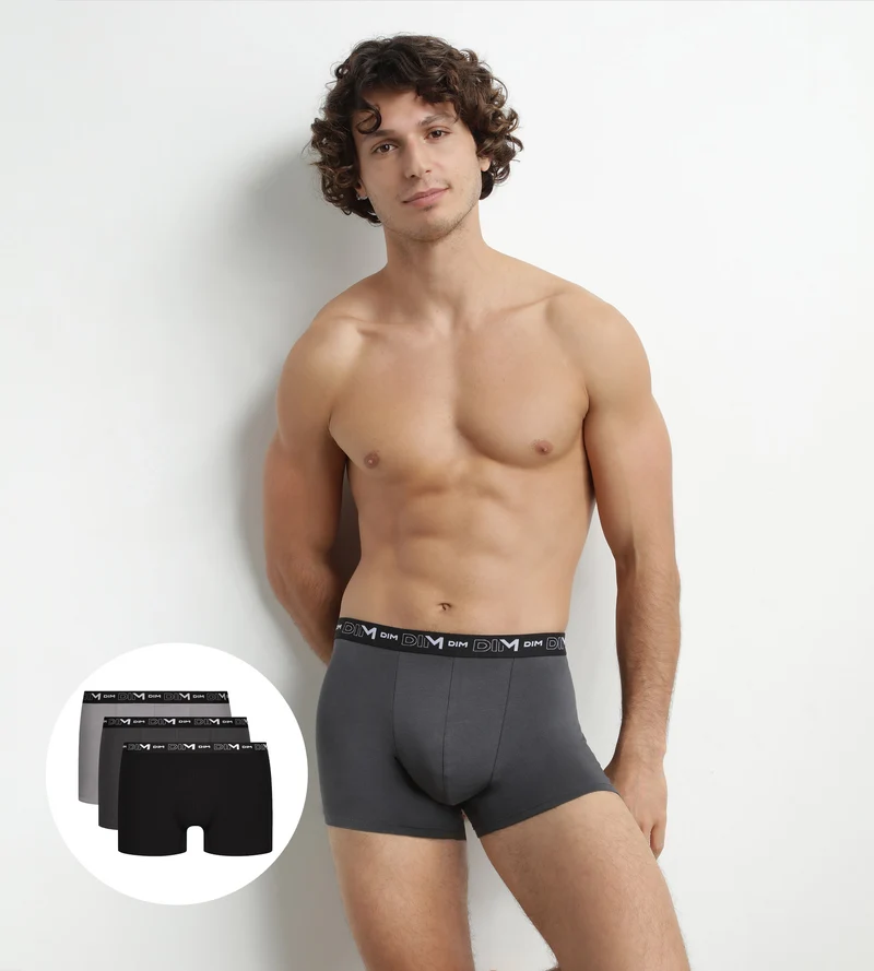 3er-Pack Herren-Boxershorts aus Stretch-Baumwolle Schwarz/Grau