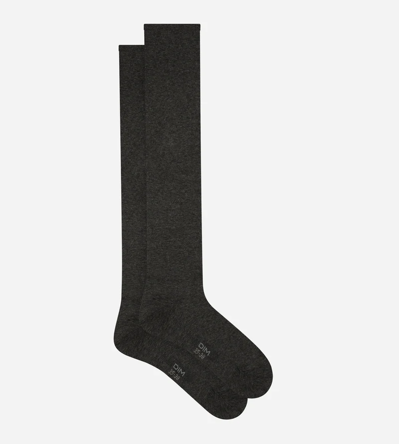 Anthrazit melierte hohe Maxi-Damensocken aus Baumwolle - La Mode