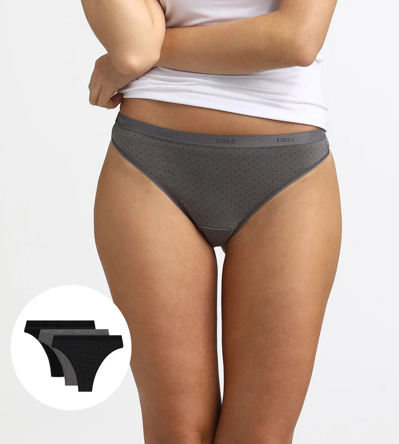3er-Pack Strings aus Stretch-Baumwolle schwarz/grau - Pockets