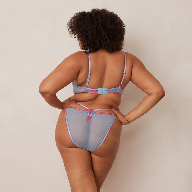Floral Embroidered Balcony Bra - Blue