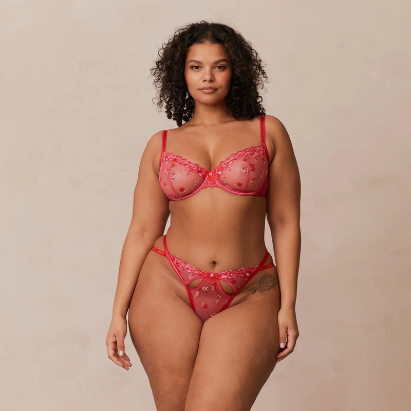 Blush Embroidered Balcony Bra - Hot Pink