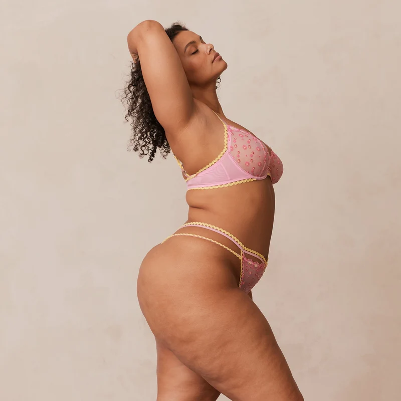 Daisy Embroidered Balcony Bra - Pink