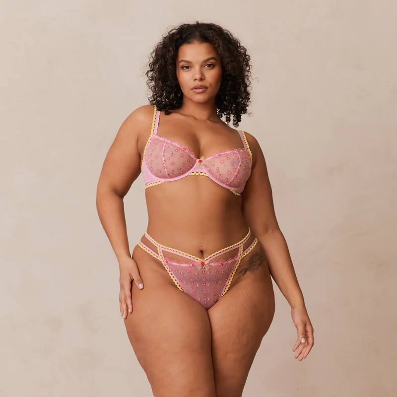 Daisy Embroidered Balcony Bra - Pink