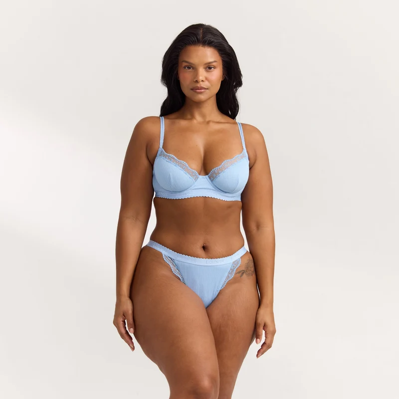 Ribbed Balcony Bra - Blue