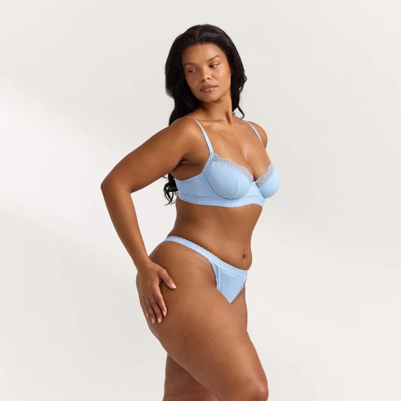Ribbed Balcony Bra - Blue