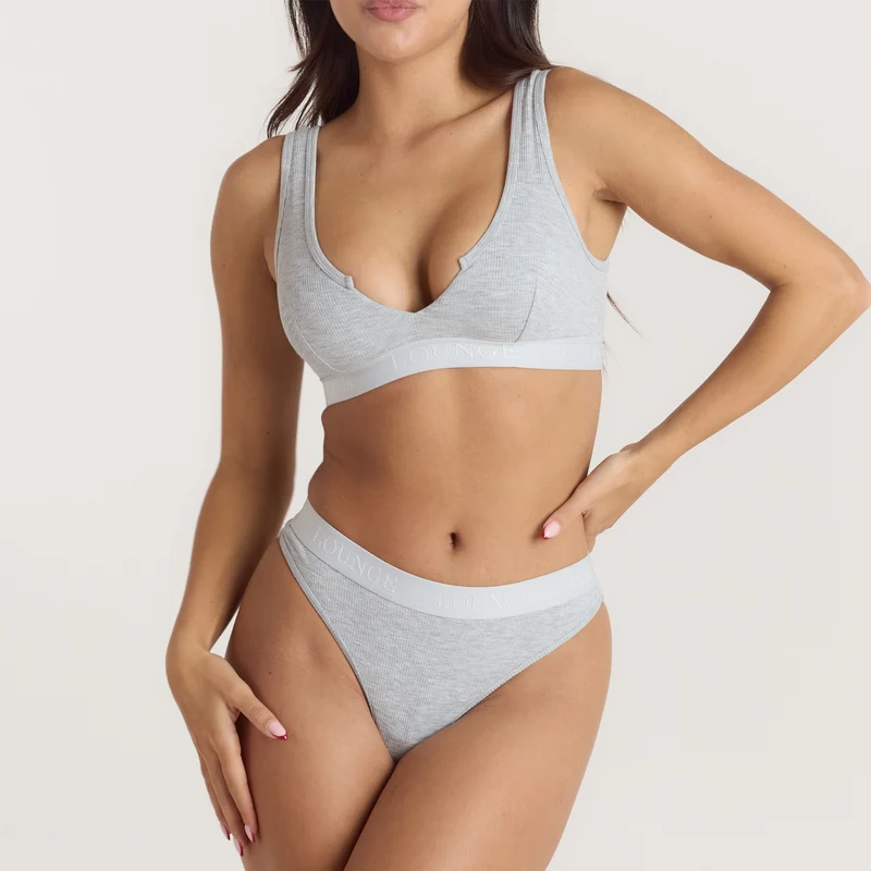 Weiches Geripptes Push-Up Bralette - Grauer Melange