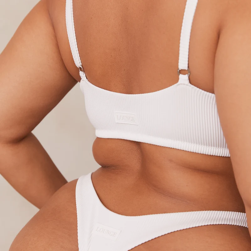 Ribbed Triangle Bra - White