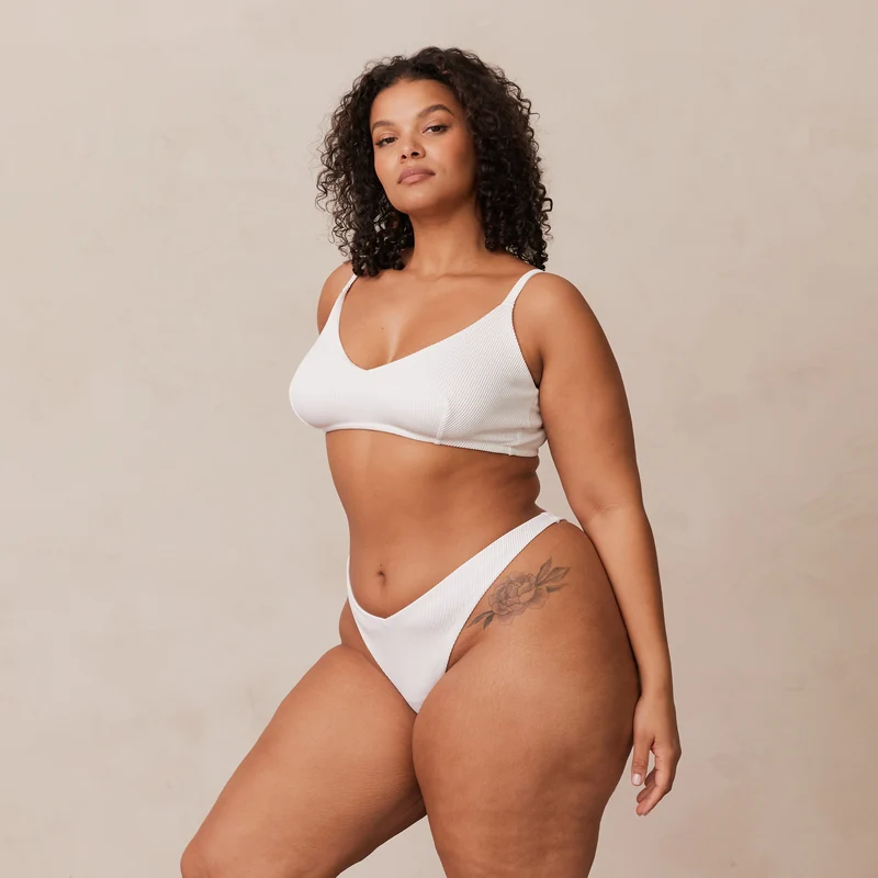 Ribbed Triangle Bra - White