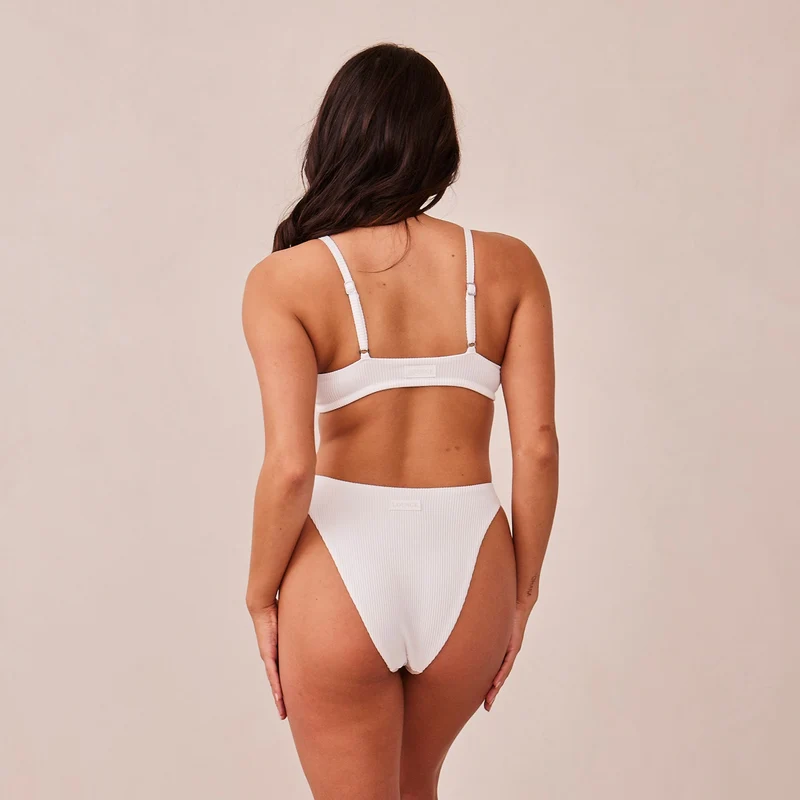 Ribbed Triangle Bra - White