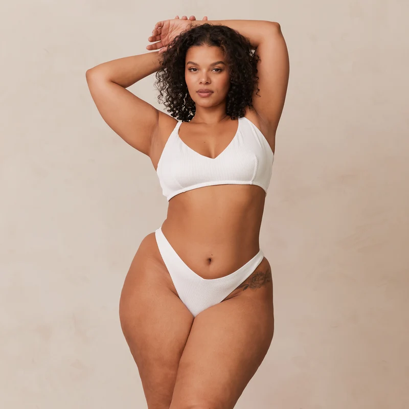 Ribbed Triangle Bra - White