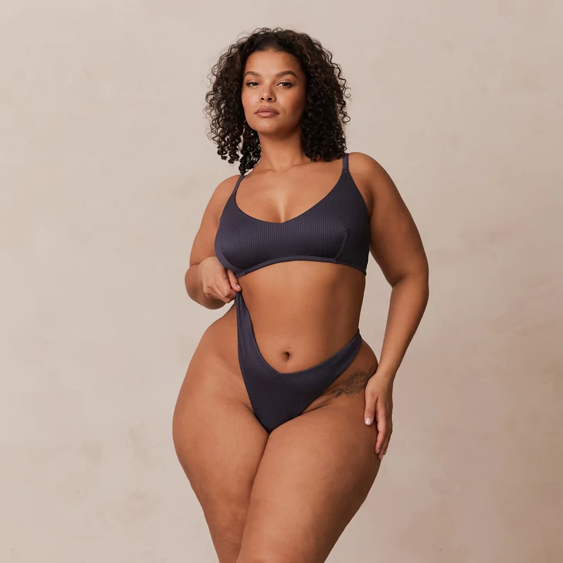 Ribbed Triangle Bra - Charcoal Blue