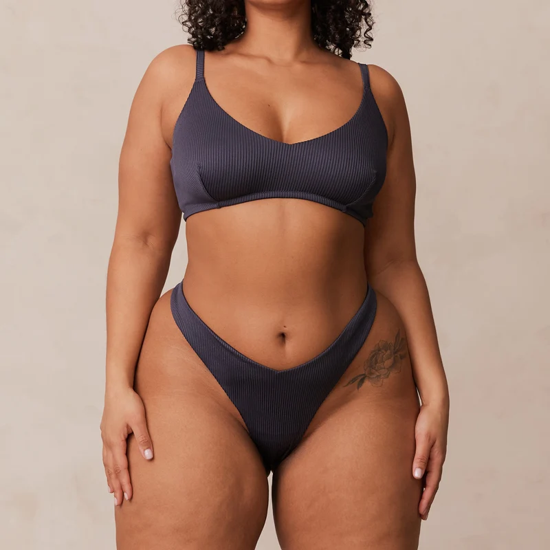 Ribbed Triangle Bra - Charcoal Blue