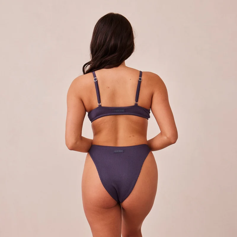 Ribbed Triangle Bra - Charcoal Blue
