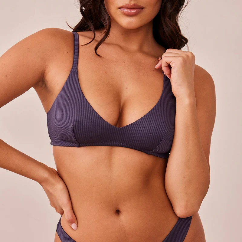 Ribbed Triangle Bra - Charcoal Blue