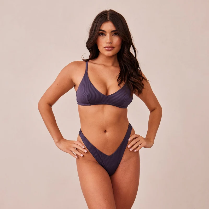 Ribbed Triangle Bra - Charcoal Blue