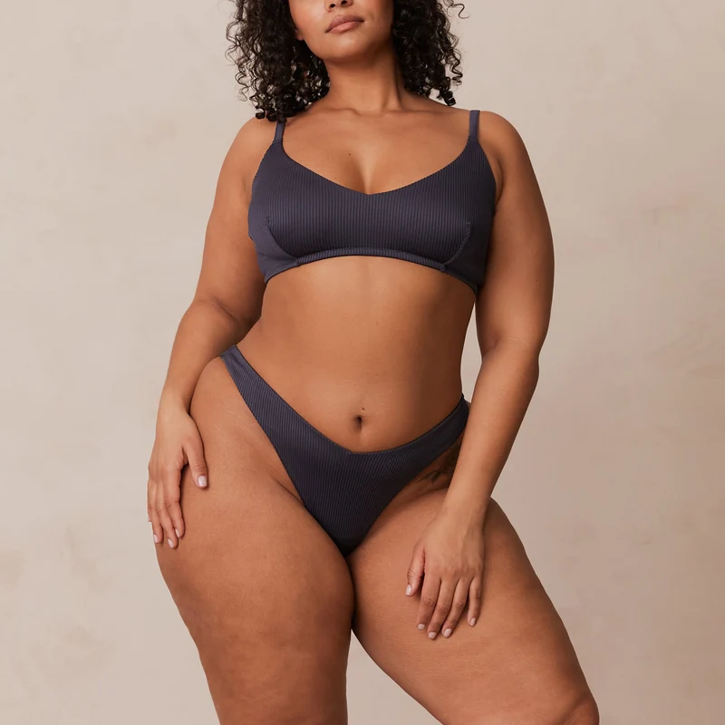 Ribbed Triangle Bra - Charcoal Blue