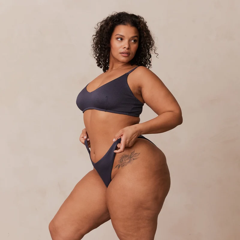 Ribbed Triangle Bra - Charcoal Blue